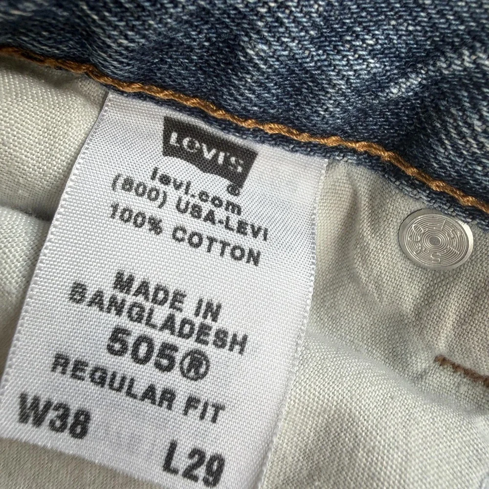 Levi's 505 Jeans Mens 38x29 (36x29) Reg Fit Straight Leg Denim Med Wash Batwing